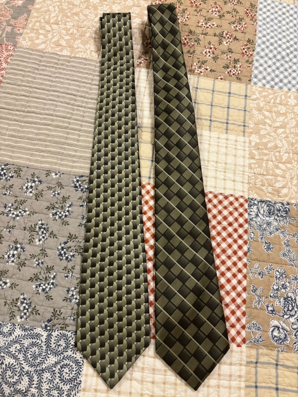 Stafford Olive Green Men’s Tie Duo - Geometric & Plaid